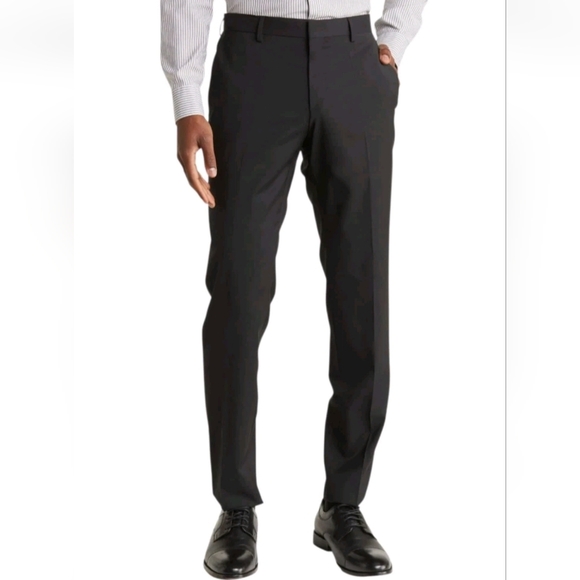 Hugo Boss Mens Pants Size 38 Regular Slim Fit Black Wool Genesis 4 Unhemmed New
